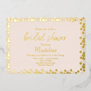 Invitación de boda con patrón de puntos dorados y 