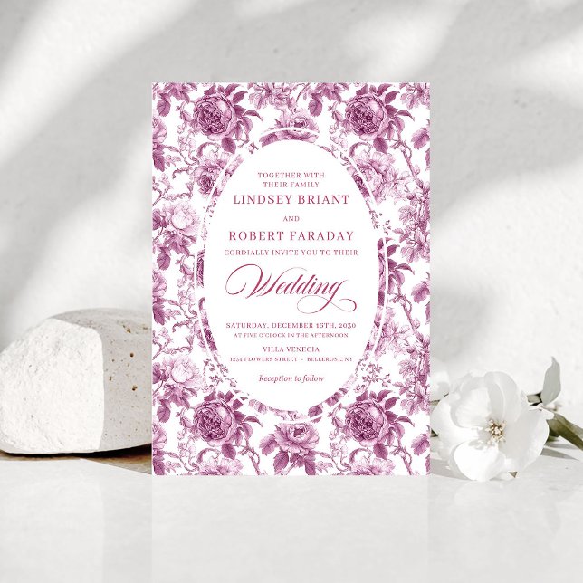 Invitación de boda con patrón de rosa rosa polvori (Romantic Dusty Rose Rose Pattern Wedding Invitation)