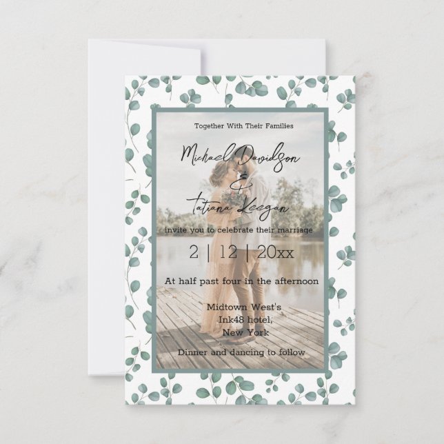 invitación de boda con patrón de vegetación elegan (Anverso)