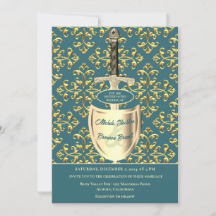 Invitación de boda con patrón dorado real