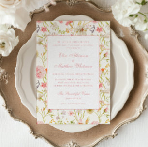 Invitación de boda con patrón floral vintage