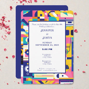 Invitación de boda con patrón retro de gráficos de