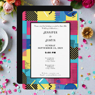 Invitación de boda con patrón retro de gráficos de