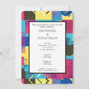 Invitación de boda con patrón retro de gráficos de