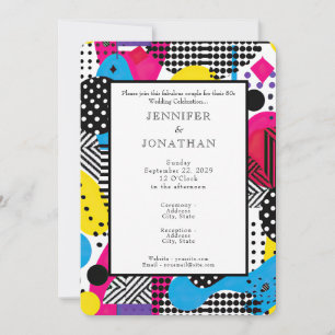 Invitación de boda con patrón retro de gráficos de