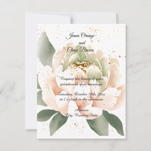 Invitación de boda con peonía acuarela (Anverso)