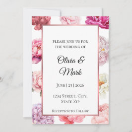 Invitación de boda con peonía acuarela | Oro Rosa
