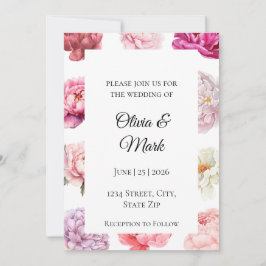 Invitación de boda con peonía acuarela | Oro Rosa
