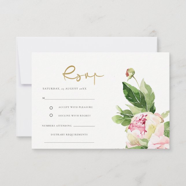 Invitación de boda con peonía de acuarela floral t (Anverso)