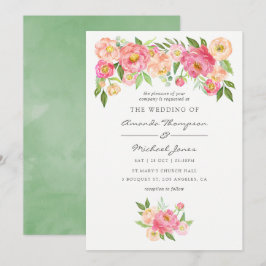 Invitación de boda con peonías acuarela de primave