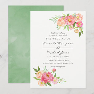Invitación de boda con peonías acuarela de primave