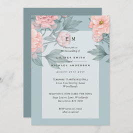 Invitación de Boda con Peonías Rosa Melocotón y Sa