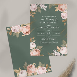 Invitación de boda con peonías verdes Boho Sage