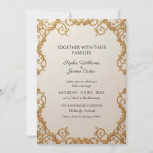 Invitación de boda con pergamino barroco dorado