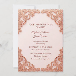 Invitación de boda con pergamino ornamentado en ro