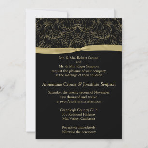 Invitación de boda con pergaminos dorados y cinta