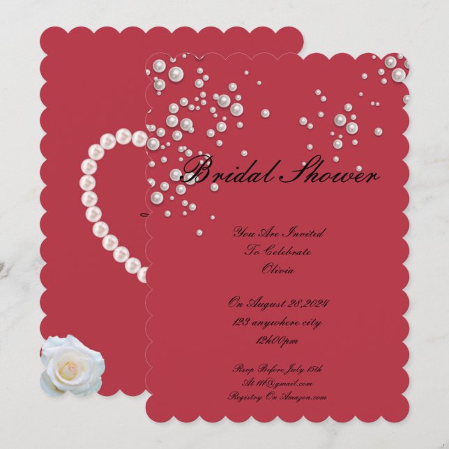 invitación de boda con perla roja (Anverso / Reverso)