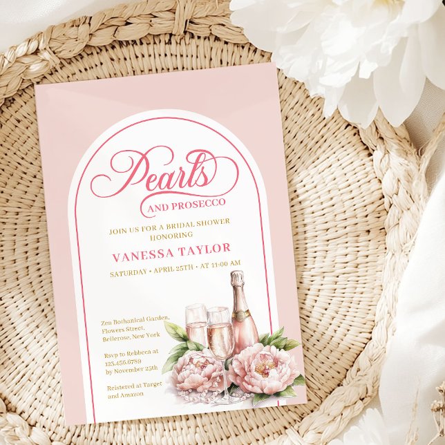Invitación de boda con perlas chic y prosecco (Chic Pearls and Prosecco Bridal Invitation Invite)