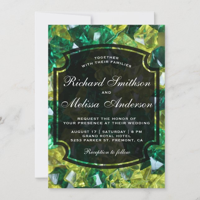 Invitación de boda con piedras preciosas amarillas (Anverso)