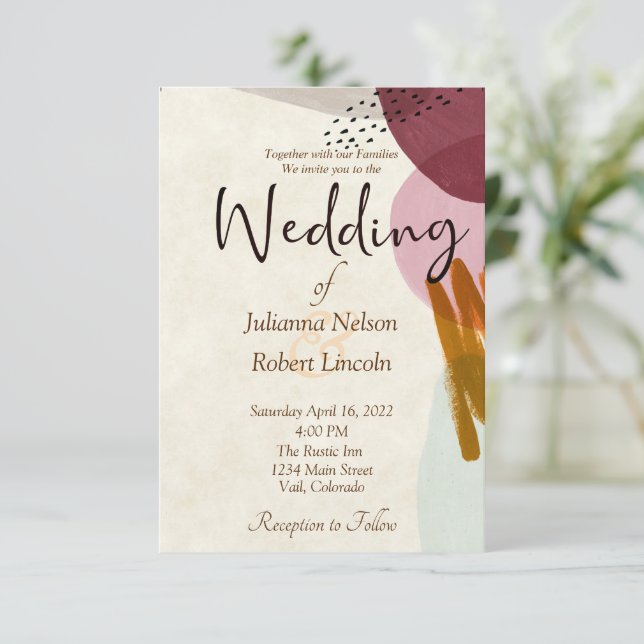 Invitación de boda con pintura de estilo moderno (Anverso de pie)