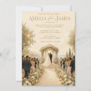 Invitación de boda con pintura de villa italiana d