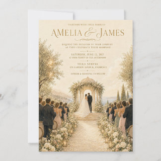Invitación de boda con pintura de villa italiana d