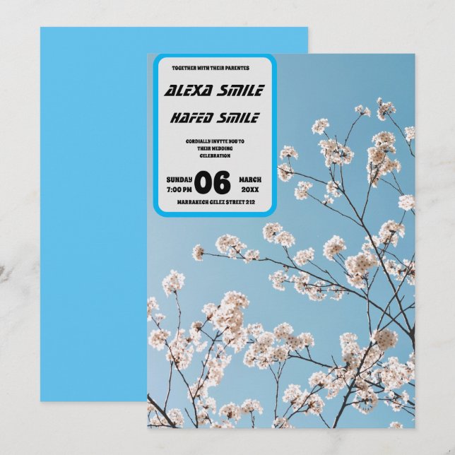 Invitación de boda con puerta plegable de flor sil (Anverso / Reverso)