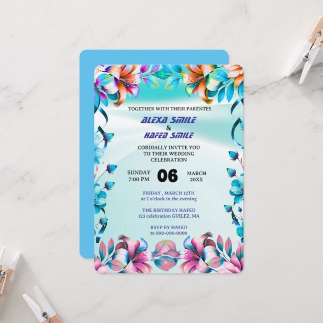 Invitación de boda con puerta plegable de flor sil (Anverso/Reverso In Situ)