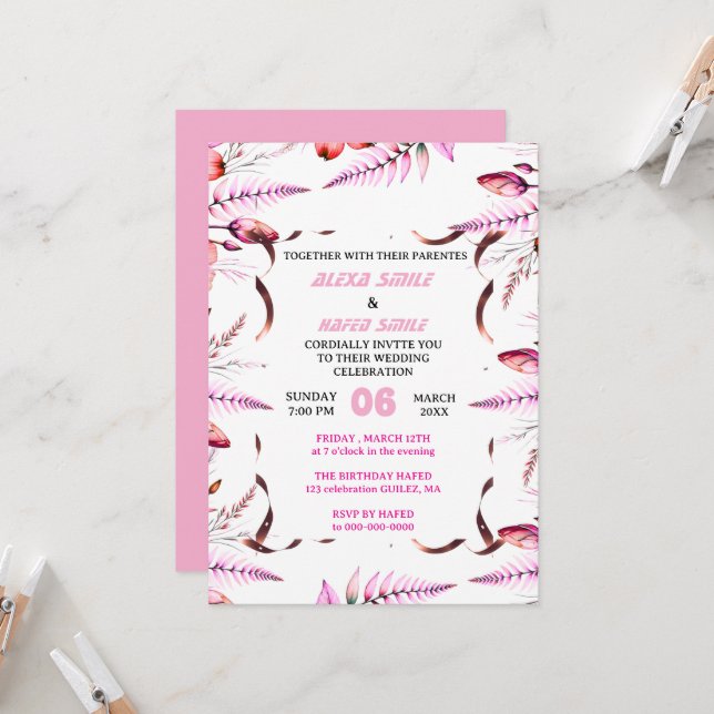 Invitación de boda con puerta plegable de flor sil (Anverso/Reverso In Situ)