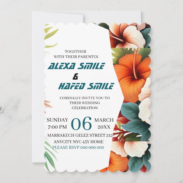 Invitación de boda con puerta plegable de flor sil (Anverso)