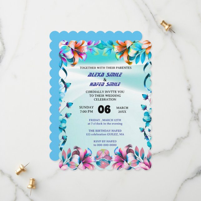 Invitación de boda con puerta plegable de flor sil (Anverso/Reverso In Situ)
