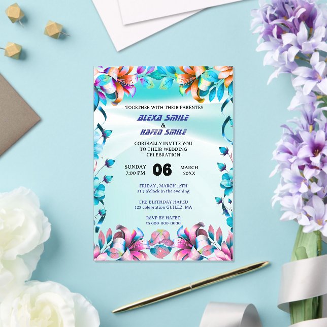 Invitación de boda con puerta plegable de flor sil (Insitu (Boda))