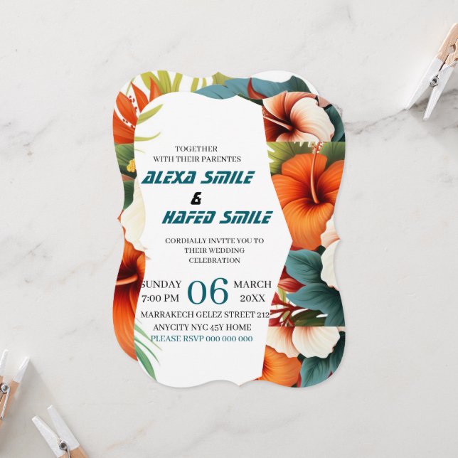 Invitación de boda con puerta plegable de flores s (Anverso/Reverso In Situ)