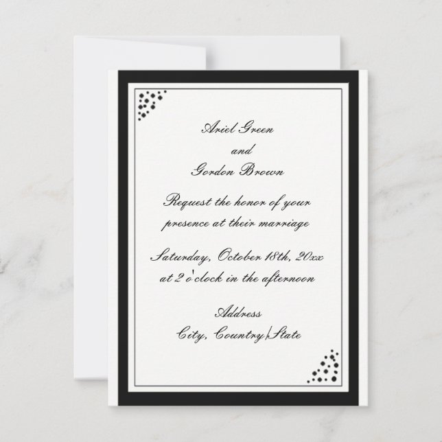 Invitación de boda con puntos de borde negro (Anverso)
