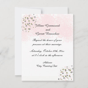 Invitación de boda con puntos rosados y dorados