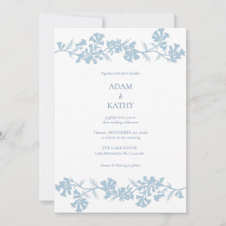 Invitación de boda con rama botánica azul polvorie