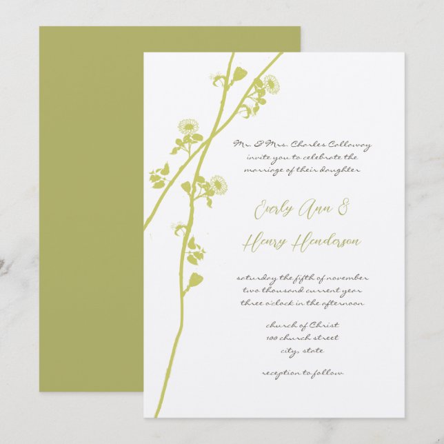 Invitación de boda con rama de flor silvestre de l (Anverso / Reverso)