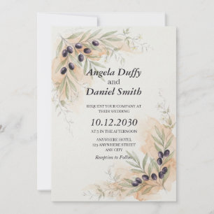 Invitación de boda con rama de olivo toscana rústi