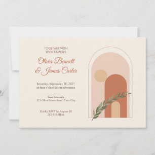 Invitación de boda con rama de olivo y arco de ter