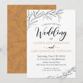 Invitación de boda con ramas dibujadas a mano