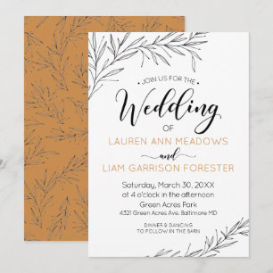 Invitación de boda con ramas dibujadas a mano