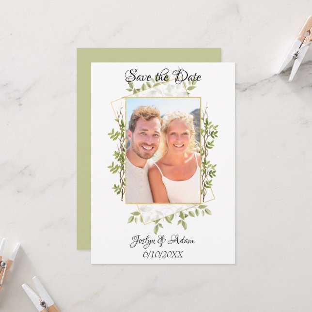 Invitación de boda con ramas rústicas y follaje (Anverso/Reverso In Situ)