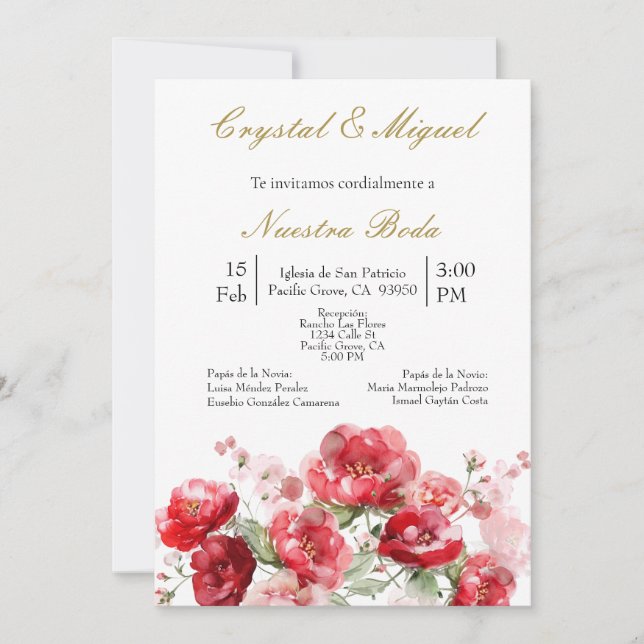 invitación de boda con ramo (Anverso)