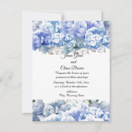 Invitación de boda con ramo azul monocromático