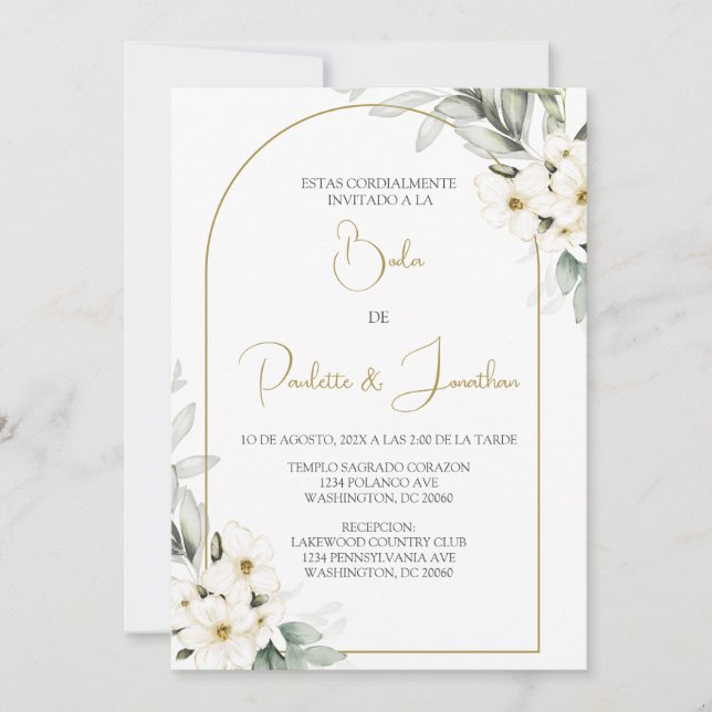 Invitación de boda con ramo blanco (Anverso)