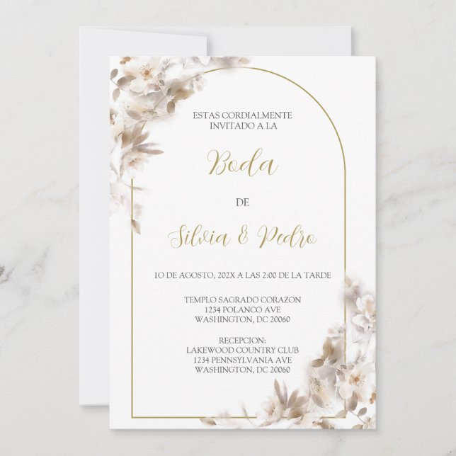 Invitación de boda con ramo blanco (Anverso)