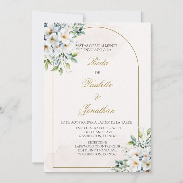 Invitación de boda con ramo blanco (Anverso)