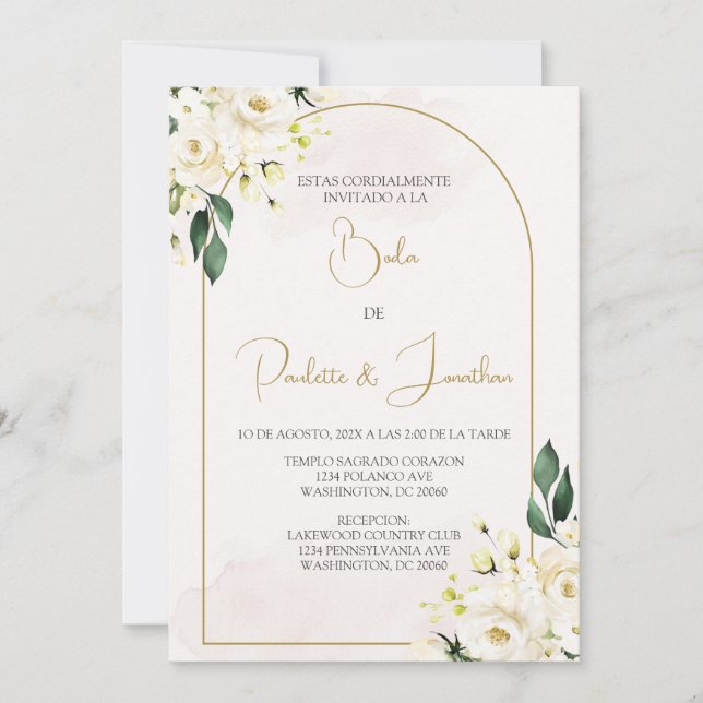 Invitación de boda con ramo blanco (Anverso)