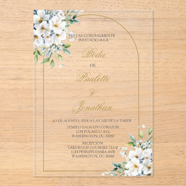 Invitación de boda con ramo blanco (Anverso)