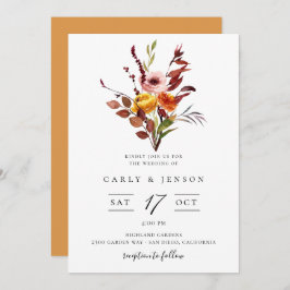 Invitación de boda con ramo de acuarela de otoño e